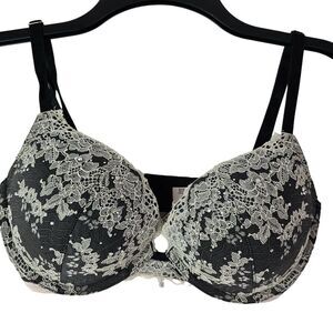 Victoria's Secret Dream‎ Angels Padded Push Up Lace Bra Gray 32DD 32E